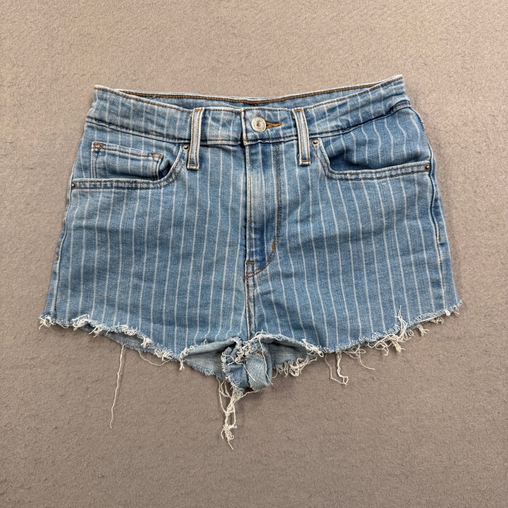 Levi's 721 High Rise Shorts Women's 27 Blue Pinstripe Cut Off High Rise Skinny